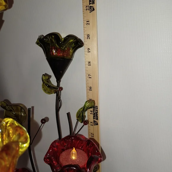 Elegant Vintage Floral Glass & Wrought Iron Tealight Holder Art Sculpture Decor - Picture 5 of 12